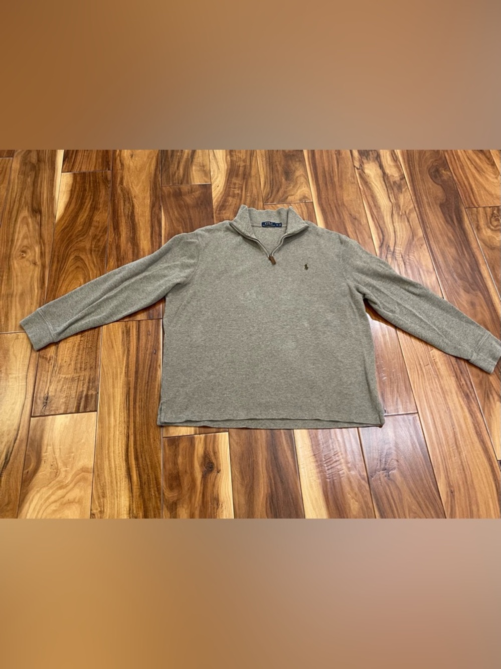 Polo Ralph Lauren grey brown Quarter-Zip Pullover Sweater 100% cotton XL